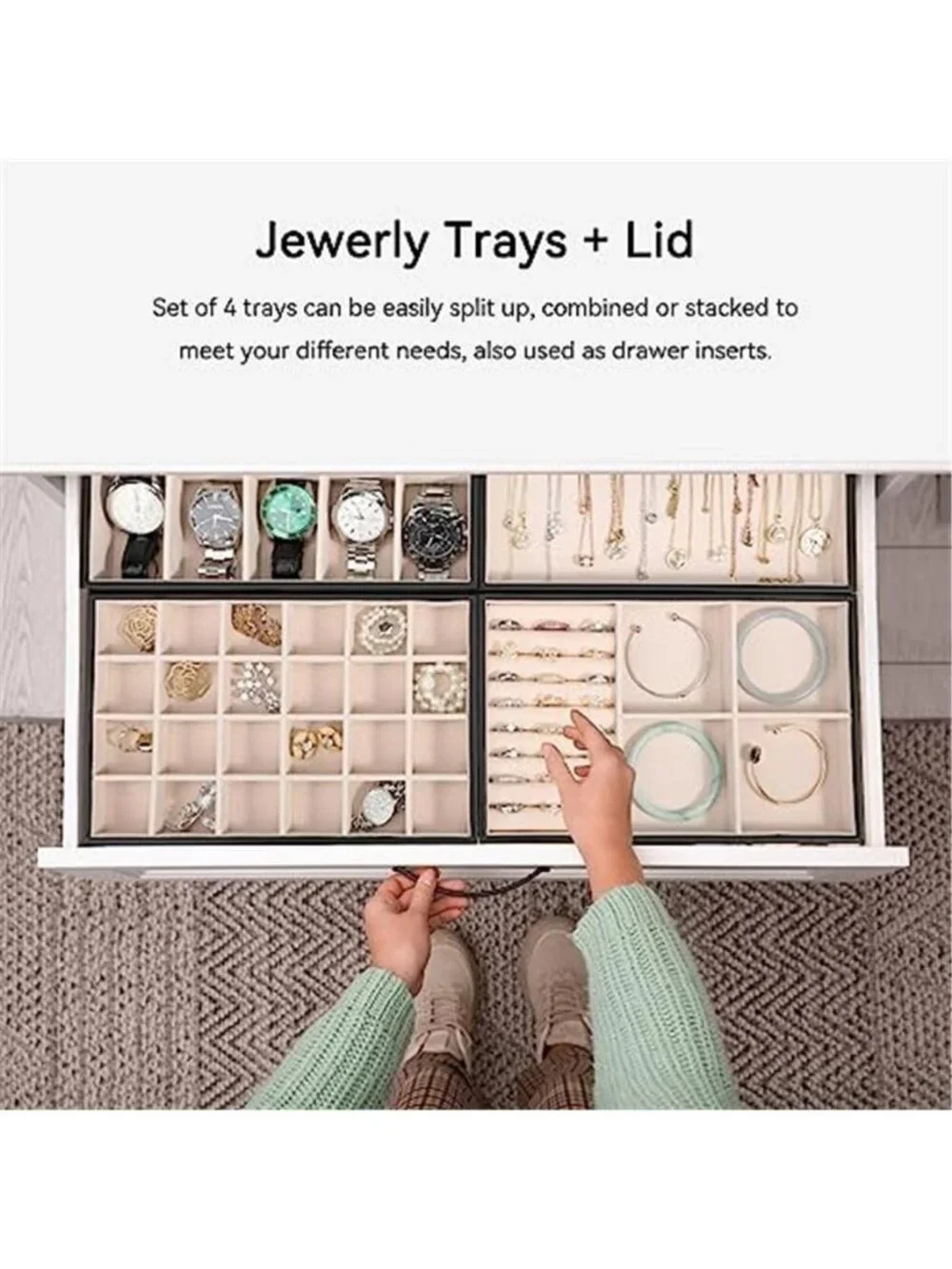 Jewelry Organizer Box Stackable Storage Case Ring Earring Necklace Holder